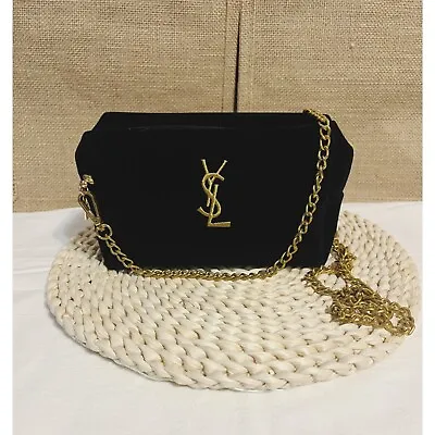 Yves Saint Laurent  YSL Black Gold Makeup Cosmetic Bag Pouch Clutch Corssbody • £170.30