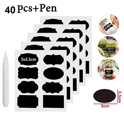 40 Chalkboard Labels Chalk Board Stickers With Pen Set Pantry Jar Reusable Tags  • £2.41
