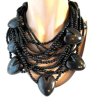 GERDA LYNGGAARD For MONIES 13 Strand Horn Heart 1980's Vintage Runway Necklace • $499.99