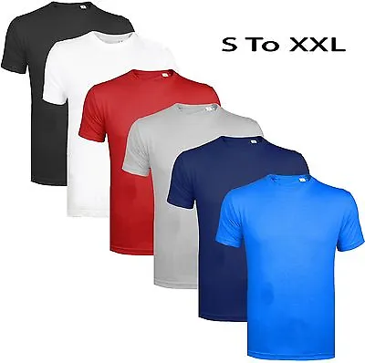 Mens Summer T-shirt Plain 100% Cotton Gym AthleticTraining Tee Top Heavy Quality • £4.45