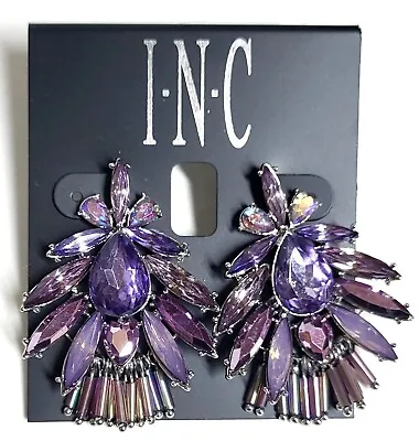 INC Crystal Fan Drop Dangle Earrings Purple Iridescent Silvertone Plated NWT • $26