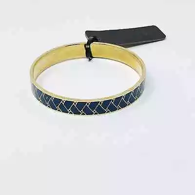 New J Crew Blue Teal And Gold Tone Crosshatch Pattern Bangle Bracelet Fashion • $20