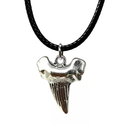 Silver Tone Mako Shark Tooth Pendant Surfer Necklace • $12.95