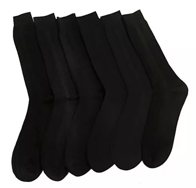 Knocker Mens BLACK 100% Crew Dress Socks Ribbed Pairs Lot Size 9-11 • $8.99