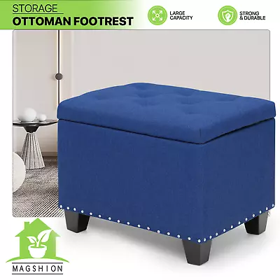 24  Navy Blue Lift Top Storage Ottoman Bench Upholstered Tufted Footrest Stool • $65.99