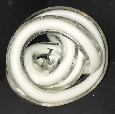 Vtg  Art Glass Twisted Rope Knot Sculpture White Paperweight • $25
