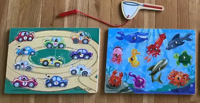 Melissa & Doug Magnetic Fishing Game Puzzle Wooden 10 Ocean Animals/tow Truck... • $25