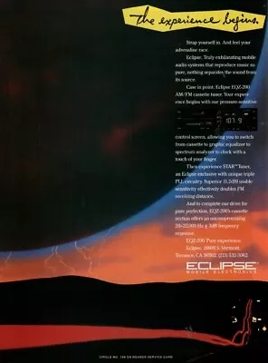 Eclipse  - EQZ-200 Car Stereo  - Original Magazine Ad - 1989 • $4.49