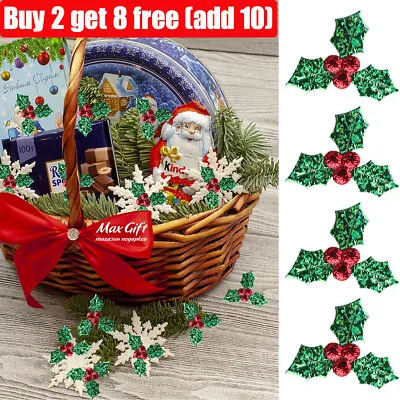 Christmas Mini Holly & Berry Leaves Embellishments DIY Craft Decorations • £1.90