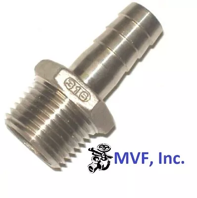 Hose Barb For 1/2  ID Hose X 1/4  Male NPT Hex 316 Stainless HB-08-04MP • $10.98