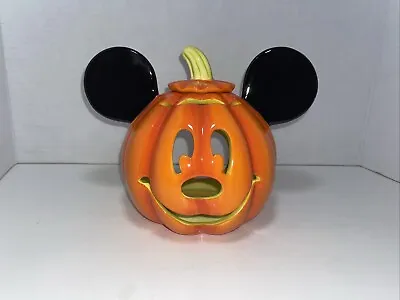 Disney Halloween Mickey Mouse Ceramic Pumpkin Candle Holder Figurine Statue Flaw • $23.99