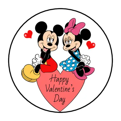 30 Mickey And Minnie Mouse Valentine's Stickers Envelope Seals Label 1.5  Custom • $2.64