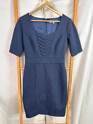 Review Dress Womens 10 Dark Blue Short Sleeve Knee Length Pencil • $29.65