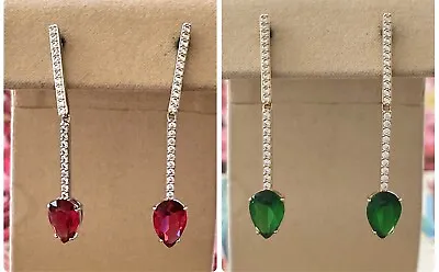 Nadri Crystal Linear Drop Earrings Red Or Green Goldtone NWT • $29.99