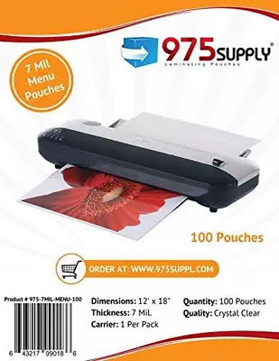 7 Mil Clear Menu Size Thermal Laminating Pouches 12 X 18 Inches 100 Pouches • $31.99