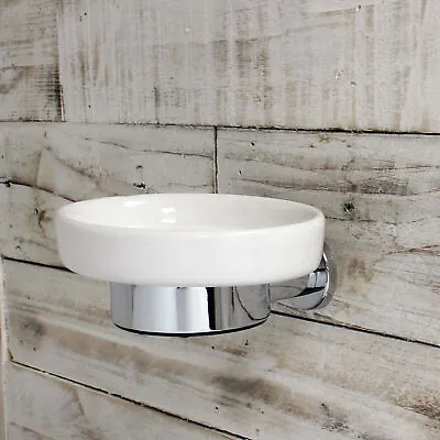 ECOSPA Ceramic & Chrome Soap Dish Holder Cream Finish Bathroom Cloakroom 2022 • £9.99