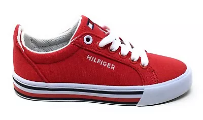 Tommy Hilfiger Youth Herritage Lace Up Fashion Sneakers Tommy Red Canvas Size 12 • $29.99