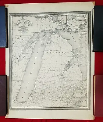 1839 Michigan J.H. Young Engraved 17x22 Map Vtg Antique United States Repro 1957 • $62.99