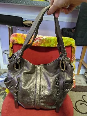 🌺B. Makowsky Front Zip Pockets Pewter Leather Hobo Shoulder Bag Chain Detail🌺 • $15