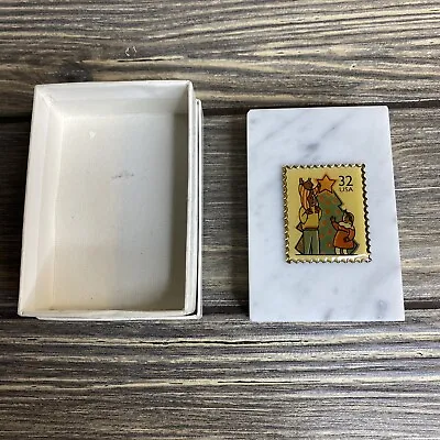 Vintage March Co Stamp Design Marble Paperweight 32 Cent Stamp Christmas Tree • $35.99