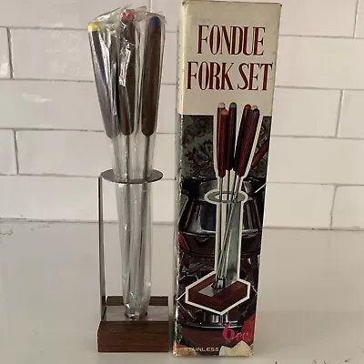 Vintage Fondue Fork Set Japan MCM Set Of 6 W/ Stand Stainless Steel Never Used • $13.49