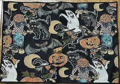 Vintage Halloween Tapestry Placemat Place Mat Decor Black Cat Ghost Witch Bat + • $8