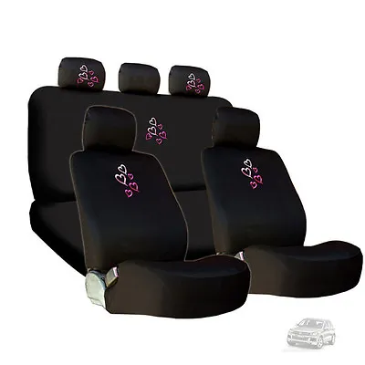 For Vw New Embroidery Pink Red Hearts Car Seat Headrest Covers Gift Set • $43.78