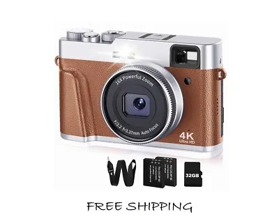 Digital Camera 48MP 60FPS 4K Video WiFi & App Control Photo 16x Zoom VLOG 32G SD • $59.99