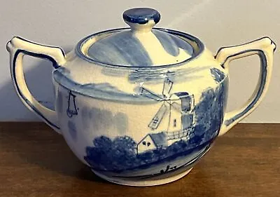 Vintage Japan Delft Blue On White Windmill Sugar Bowl W/ Lid • $25.49