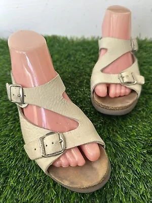 Mephisto Women's Hannel Slide Leather Sandals Cream- Size 38 EU 8 US PREOWNED • $19.95