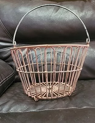 Antique Vintage Large Wire Egg Farm Basket Primitive Patio Garden Primitive • $25.99