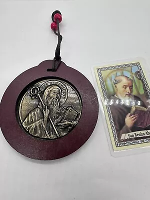 Medalla De San Benito St Saint Benedict  Madera  Y Metal Para Colgar “ Card • $18