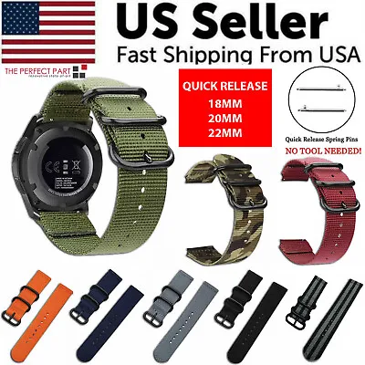 18mm 20mm 22mm Durable Military Woven Nylon Wrist Watch Band Quick Release Strap • $8.79