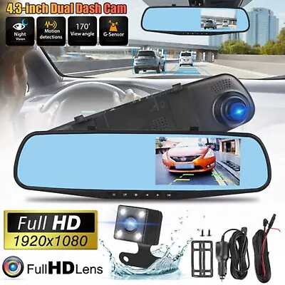 Car DVR Dash Camera Dual Rear View Reversing Cam Front Mirror Car Camer Recorder • $42.99