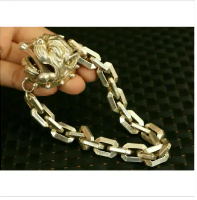 Chinese Miao Silver Hand Carved Dog Head Statue Bracelet Decorate Jewellery Gift • $8.99