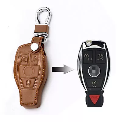 For Mercedes Benz 3 Button Brown Remote Fob Bag PU Leather Car Key Cover Case • $11.98