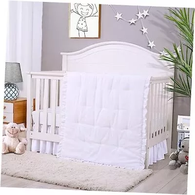  3 Pieces Crib Bedding Set Standard Size Baby Bedding Set - Solid Ruffle White • $46.97