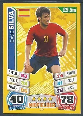 Topps Match Attax  Brazil 2014 World Cup- #214-spain/manchester City-david Silva • £0.99