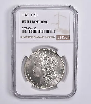 BU 1921-D Morgan Silver Dollar NGC Brown Label • $89.95