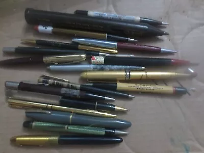 Vintage Lot Of 17 Mechanical Pencils Ball Point Pens Wolfs Head Oil Advertising • $23.99