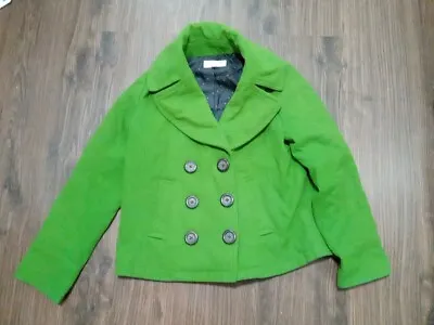 Merona Pea Coat Winter Coat Womens Size Small Green Button Front Wool Blend • $15