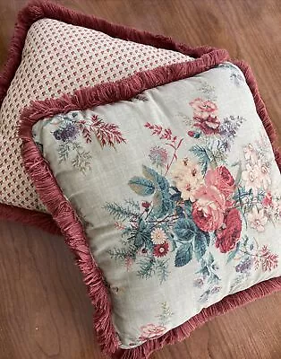 2 Vtg Waverly Floral Throw Pillows Cottagecore 18” Fringe 2 Sided Fabric Unique • $129