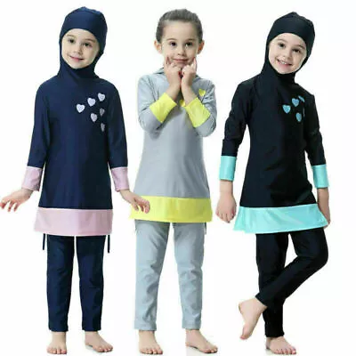 Kid Baby Girls Muslim Islamic Burkini Swimming Beach Swimwear Full Cover Costume • £21.29