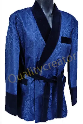 Mens Royal Blue Smoking Jacket Evening Party Wear Dinner Blazer Coat • $120