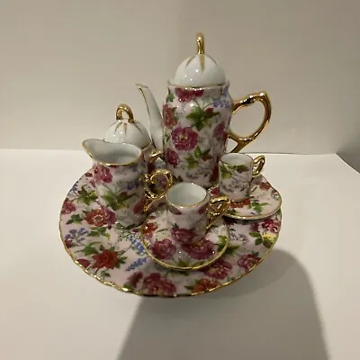 Pink And  White Miniature Tea Set Porcelain China. 10 Piece Set. • $10