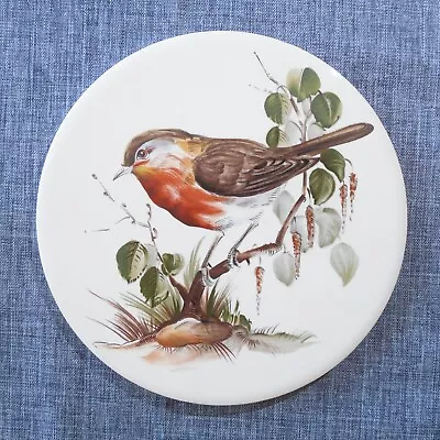 H & R Johnson Round Tile Trivet From ENGLAND Brown Orange Songbird Bird Wildlife • $9.99