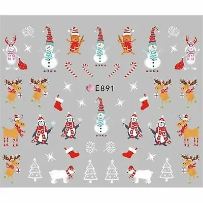 Christmas Nail Art Stickers Decals Candy Cane Snowman Penguin Reindeer (E891) • $2.42