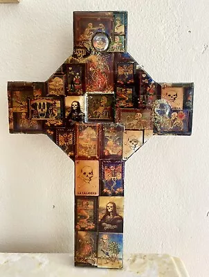 Vintage Mexican Handmade Dia De Los Muertos Day Of The Dead Wooden Cross Collage • $12.99