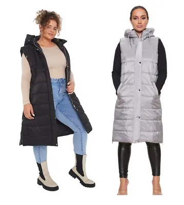 Ladies Womens Plus Size Hooded Puffer Gilet Padded Waistcoat Jacket Body Warmer • £37.99