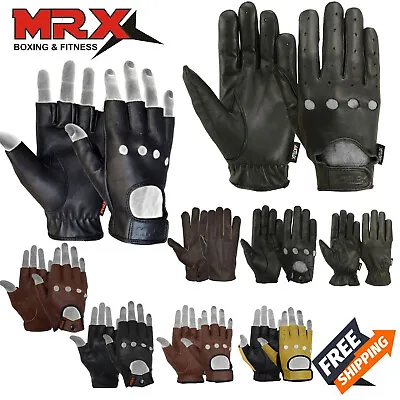 MRX Mens Driving Gloves Basic Soft Goat Leather Fingerless Breathable Biker • $16.99